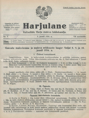 Harjulane : Kaitseliidu Harju Maleva häälekandja ; 7 1934-06-05