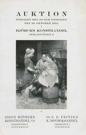 Förteckning över oljemålningar, akvareller, möbler, keramik, textilier och gravyrer med mera : auktion i Stockholm, den 28 och 29, 1924