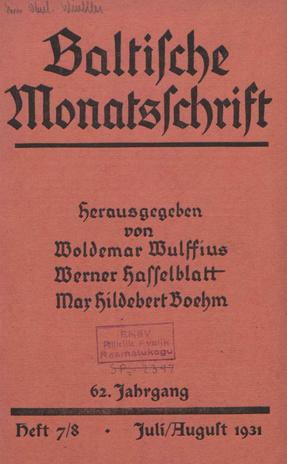 Baltische Monatsschrift ; 7/8 1931-07/08