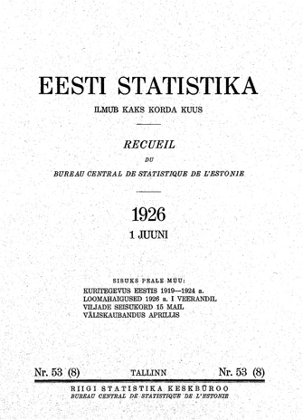 Eesti Statistika : kuukiri ; 53 (8) 1926-06