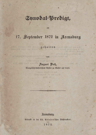 Synodal-Predigt, am 17. September 1872 in Arensburg gehalten 