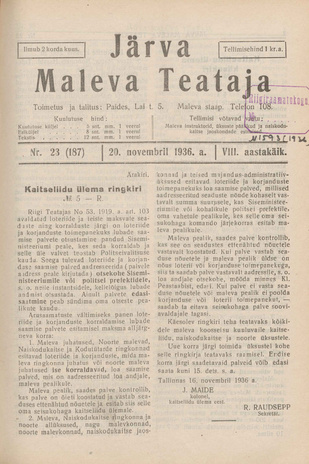 Järva Maleva Teataja ; 23 (187) 1936-11-20