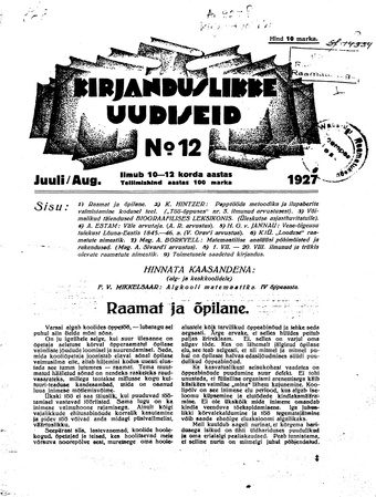 Kirjanduslikke uudiseid ; 12 1927