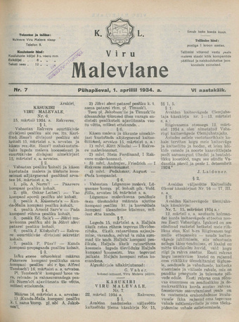 K. L. Viru Malevlane ; 7 1934-04-01
