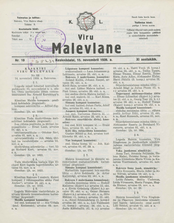 K. L. Viru Malevlane ; 19 1939-11-15