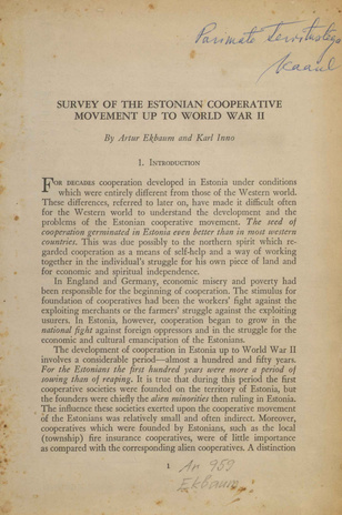 Survey of the Estonian cooperative movement up to World War II 