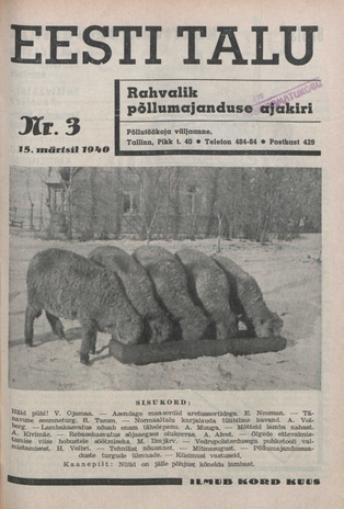 Eesti Talu : rahvalik põllumajanduse ajakiri ; 3 1940-03-15
