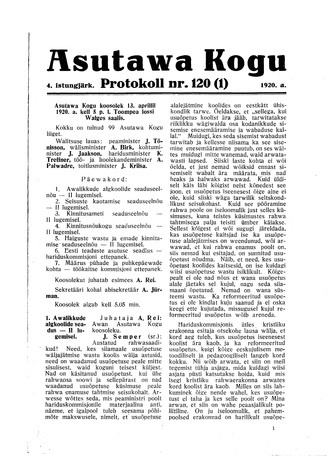 Asutawa Kogu protokoll nr.120 (1) (13. aprill 1920)