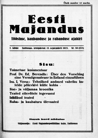 Eesti Majandus ; 38 (132) 1925-09-15
