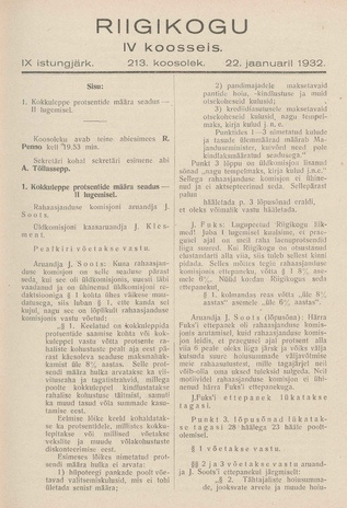 Riigikogu IV koosseis : täielikud protokollid : IX istungjärk : protokoll nr. 213