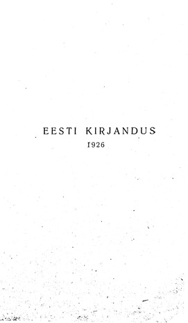 Eesti Kirjandus ; sisukord 1926