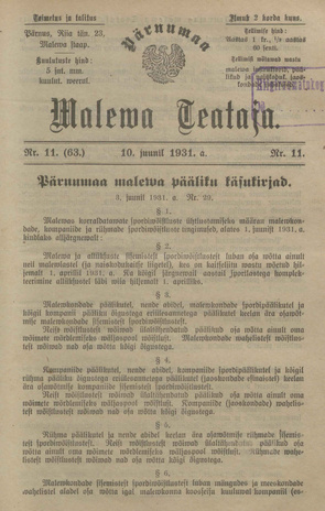 Pärnumaa Maleva Teataja ; 11 (63) 1931-06-10