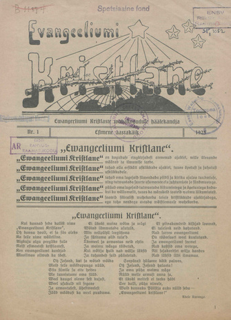 Evangeeliumi Kristlane : Tallinna Immaanueli Evangeeliumi Kristlaste vabausuühingu häälekandja ; 1 1925