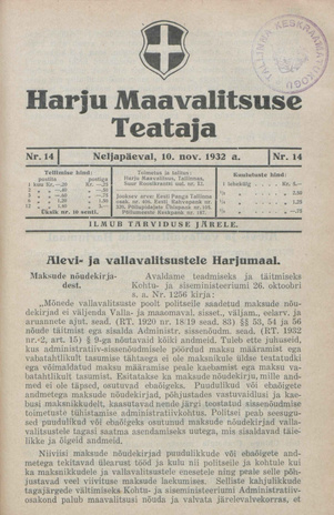 Harju Maavalitsuse Teataja ; 14 1932-11-10