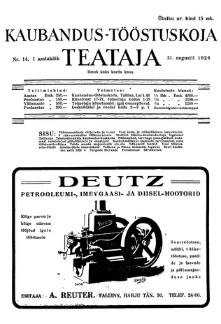 Kaubandus-tööstuskoja Teataja ; 14 1926-08-31