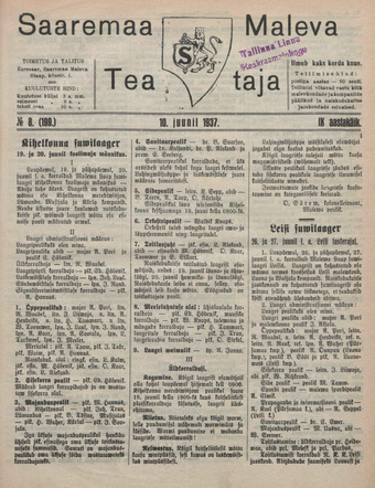Saaremaa Maleva Teataja ; 8 (199) 1937-06-10