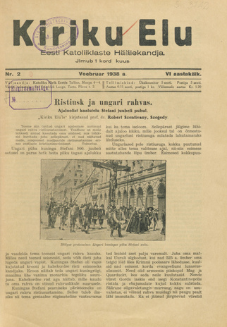 Kiriku Elu : Eesti Katoliiklaste Häälekandja ; 2 1938-02-15