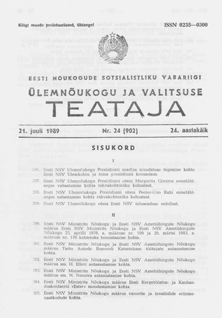 Eesti Nõukogude Sotsialistliku Vabariigi Ülemnõukogu ja Valitsuse Teataja ; 24 (902) 1989-07-21