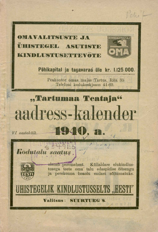 "Tartumaa Teataja" aadress-kalender 1940