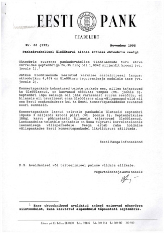 Eesti Pank : teabeleht ; 66 (132) 1995-11