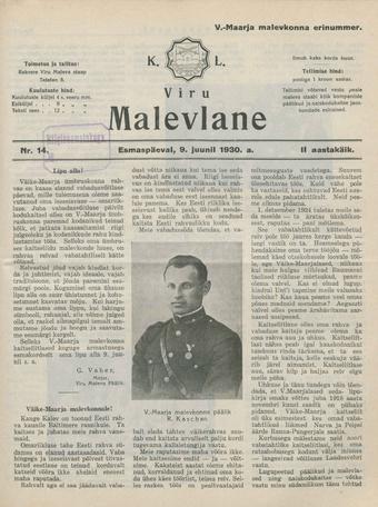 K. L. Viru Malevlane ; 14 1930-06-09