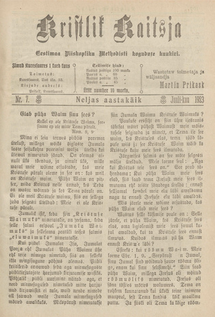Kristlik Kaitsja : Eesti metodistide häälekandja ; 7 1923-07