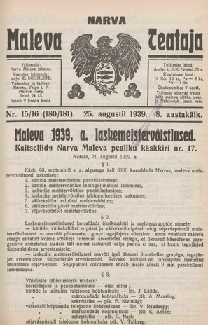 Narva Maleva Teataja ; 15-16 (180-181) 1939-08-25