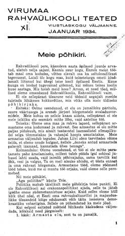Virumaa Rahvaülikooli Teated ; 11 1934-01