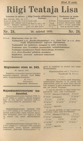 Riigi Teataja Lisa : seaduste alustel avaldatud teadaanded ; 24 1935-03-26
