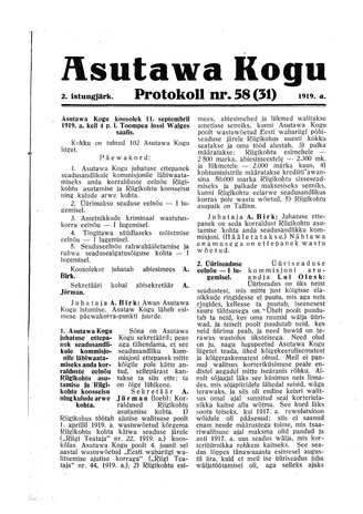 Asutawa Kogu protokoll nr.58 (31) (11. september 1919)