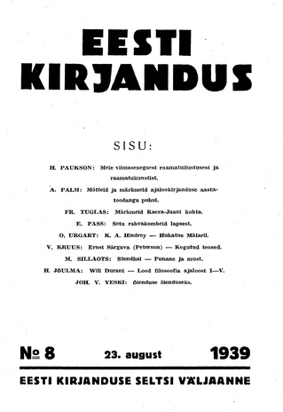 Eesti Kirjandus ; 8 1939