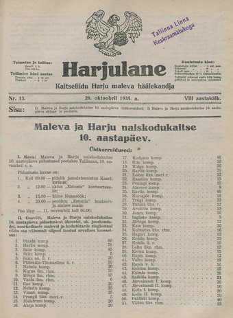 Harjulane : Kaitseliidu Harju Maleva häälekandja ; 13 1935-10-28
