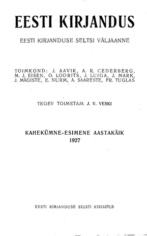 Eesti Kirjandus ; 11 1927