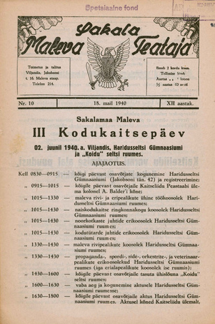 Sakalamaa Maleva Teataja ; 10 1940-05-18