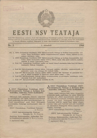 Eesti NSV Teataja ; 1 1944-10-01