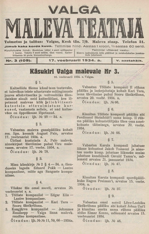 Valga Maleva Teataja ; 3 (109) 1934-02-17