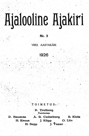 Ajalooline Ajakiri ; 2 1926