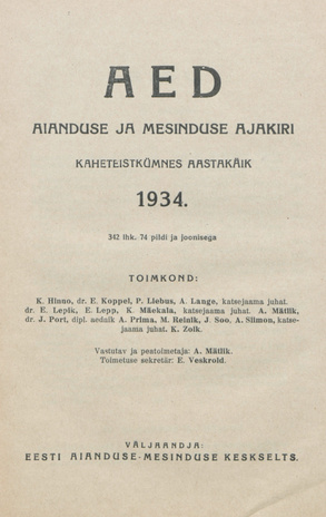 Aed : aianduse ajakiri ; sisukord 1934