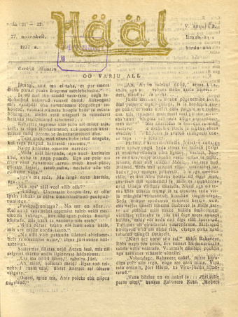 Hääl : kunsti, teaduse ja belletristika kuukiri ; 21-22 1937-11-27