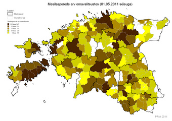 Mesilasperede arv omavalitsustes (01.05.2011 seisuga)