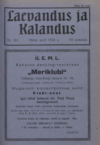 Laevandus ja Kalandus ; 3/4 1932-03/04