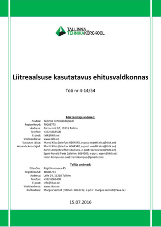 Liitreaalsuse kasutatavus ehitusvaldkonnas : töö nr 4-14/54 : 15.07.2015 