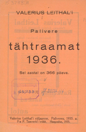 Valerius Leithal'i Palivere tähtraamat 1936. ; 1935