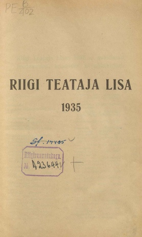 Riigi Teataja Lisa : seaduste alustel avaldatud teadaanded ; sisukord 1935