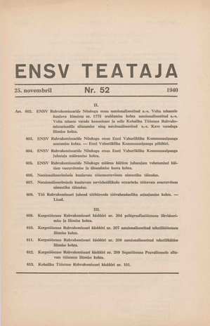 Eesti NSV Teataja ; 52 1940-11-25