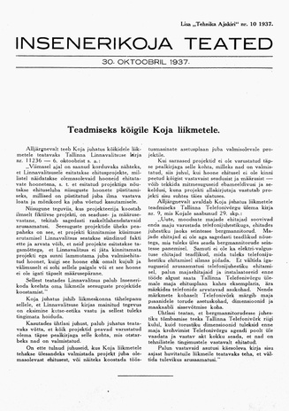 Insenerikoja Teated : ajakiri ; 10 1937-10-30