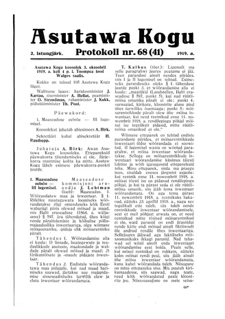 Asutawa Kogu protokoll nr.68 (41) (3. oktoober 1919)