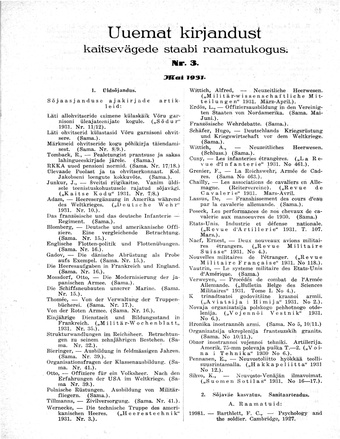 Uuemat Kirjandust Kaitsevägede Staabi raamatukogus ; 3 1931