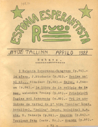Estonia Esperantista Revuo ; 4 (32) 1922-04
