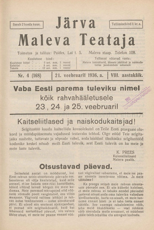 Järva Maleva Teataja ; 4 (168) 1936-02-21